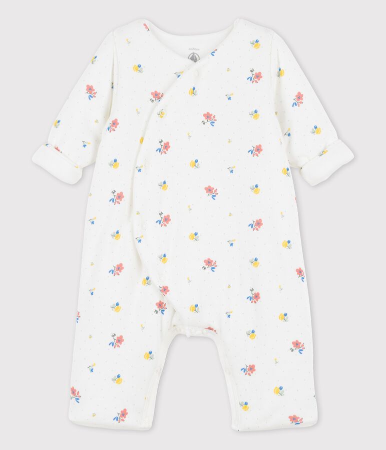 Lange tuinbroek met print van bio tubic voor baby's wit/roze