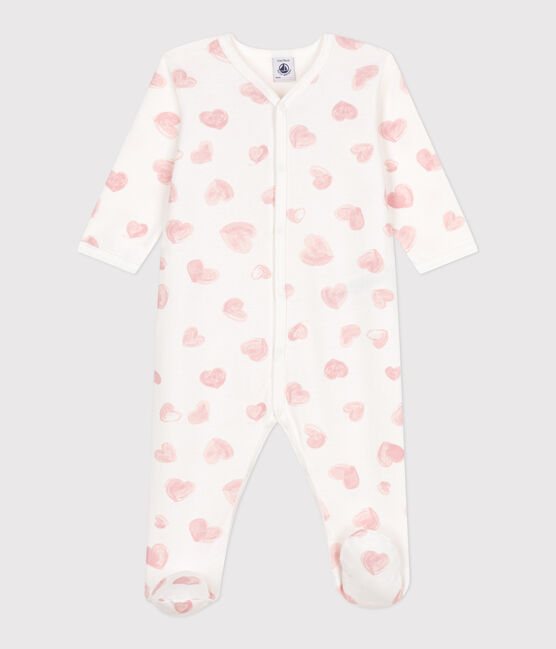 Pyjama bébé en molleton gratté à col imprimé cœurs blanc MARSHMALLOW/rose CHARME
