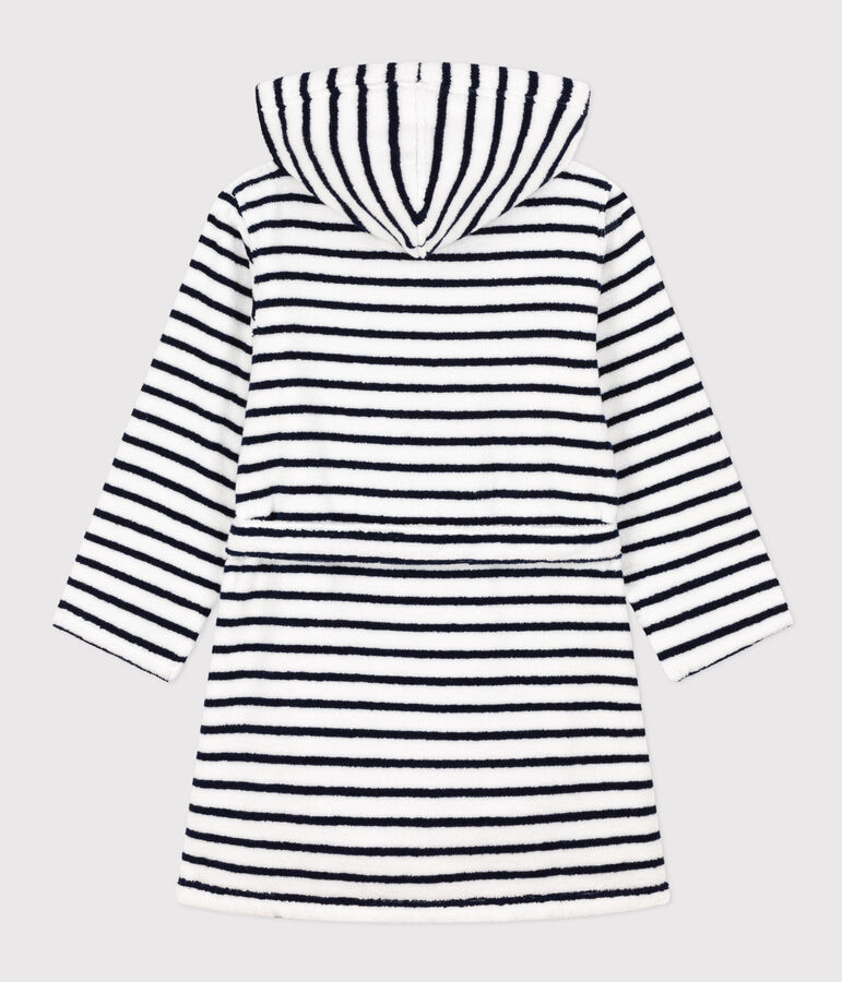 Gestreepte badjas in badstof voor meisjes/jongens wit LAIT/blauw MEDIEVAL