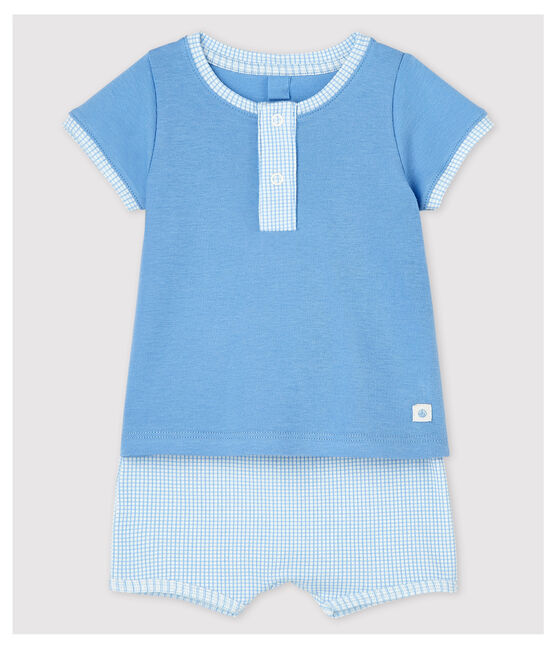 Ensemble 2 pièces bleu bébé en coton biologique bleu EDNA/écru MULTICO