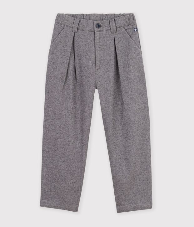Kinderbroek met bandplooitjes van katoenflanel grijs