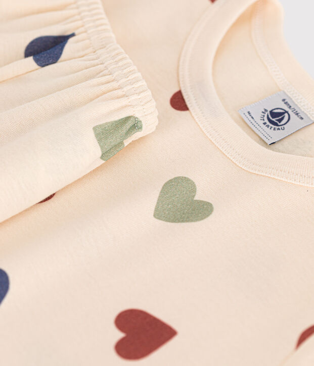 Katoenen pyjamashort met hartjesprint voor kinderen ecru/multicouleur