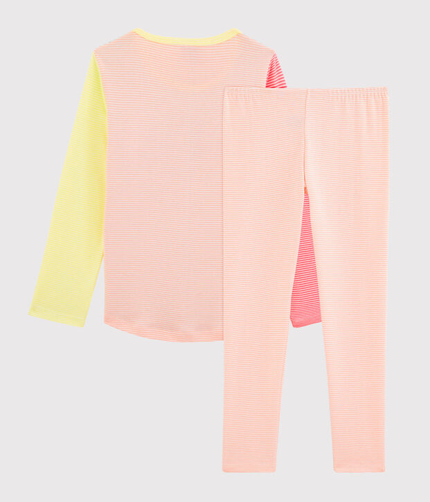 Meisjespyjama van ribstof wit/multicouleur