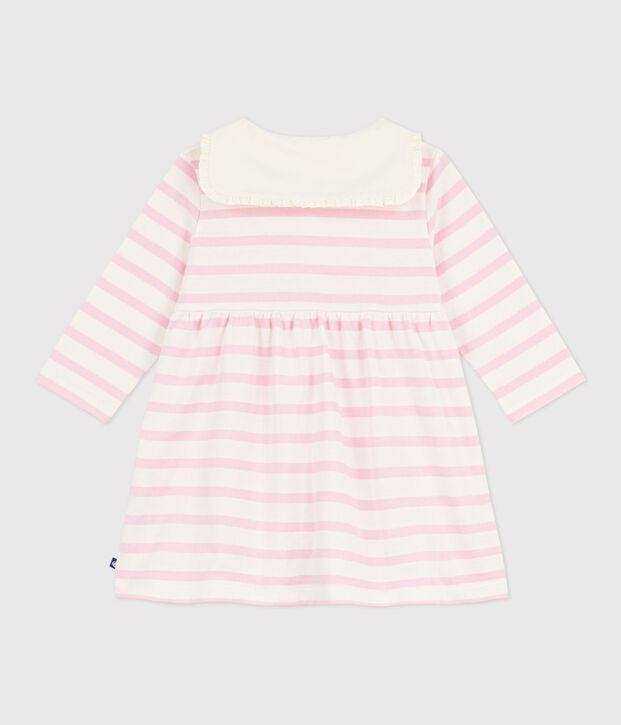 Katoenen babyjurk met lange mouwen en matrozenkraagje roze/roze