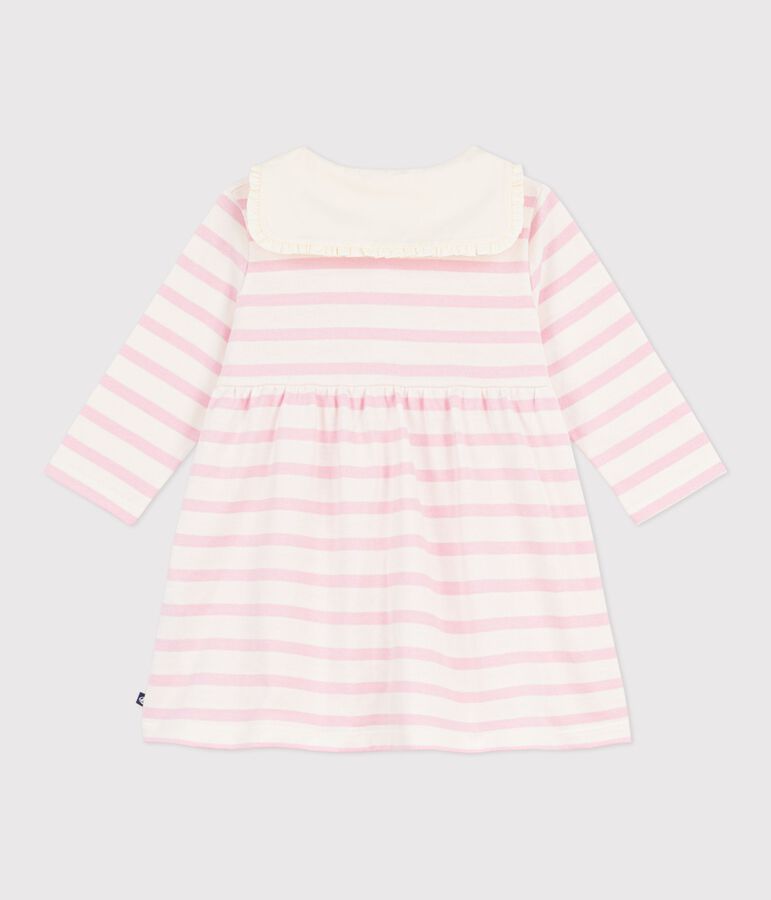 Katoenen babyjurk met lange mouwen en matrozenkraagje roze MILK/ MARQUISE