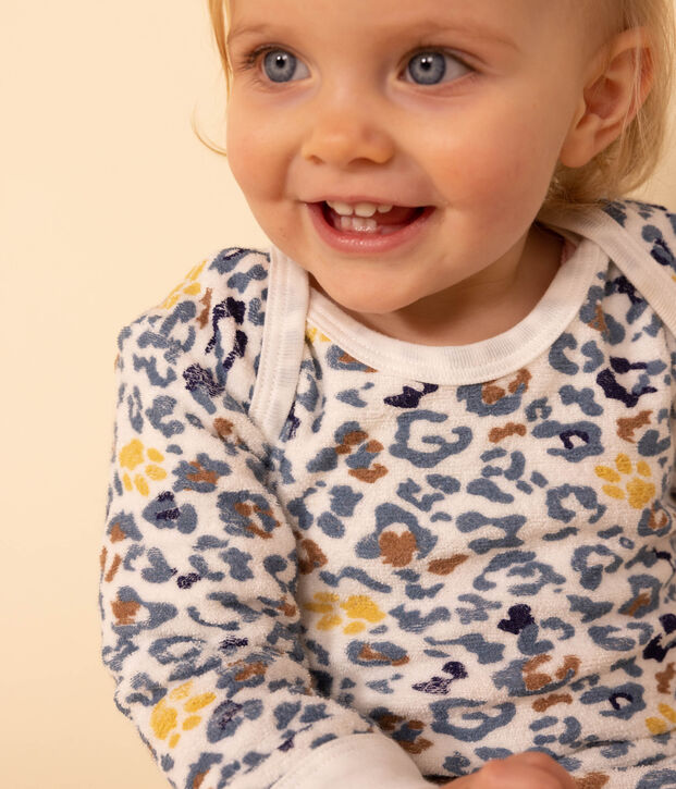 Pyjama b&eacute;b&eacute; en bouclette &eacute;ponge blanc/multicouleur