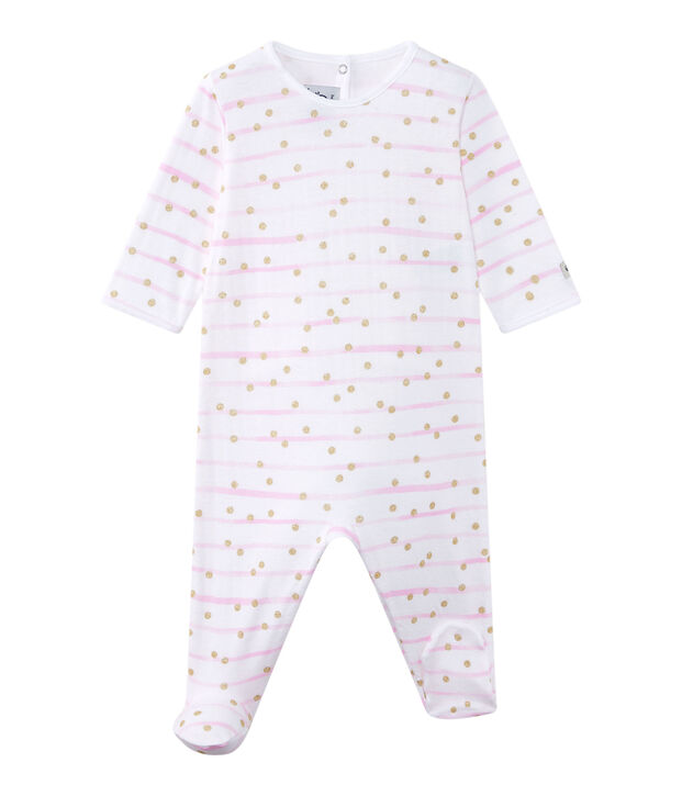 Gestreepte pyjama in tubic voor babymeisjes wit/roze/geel