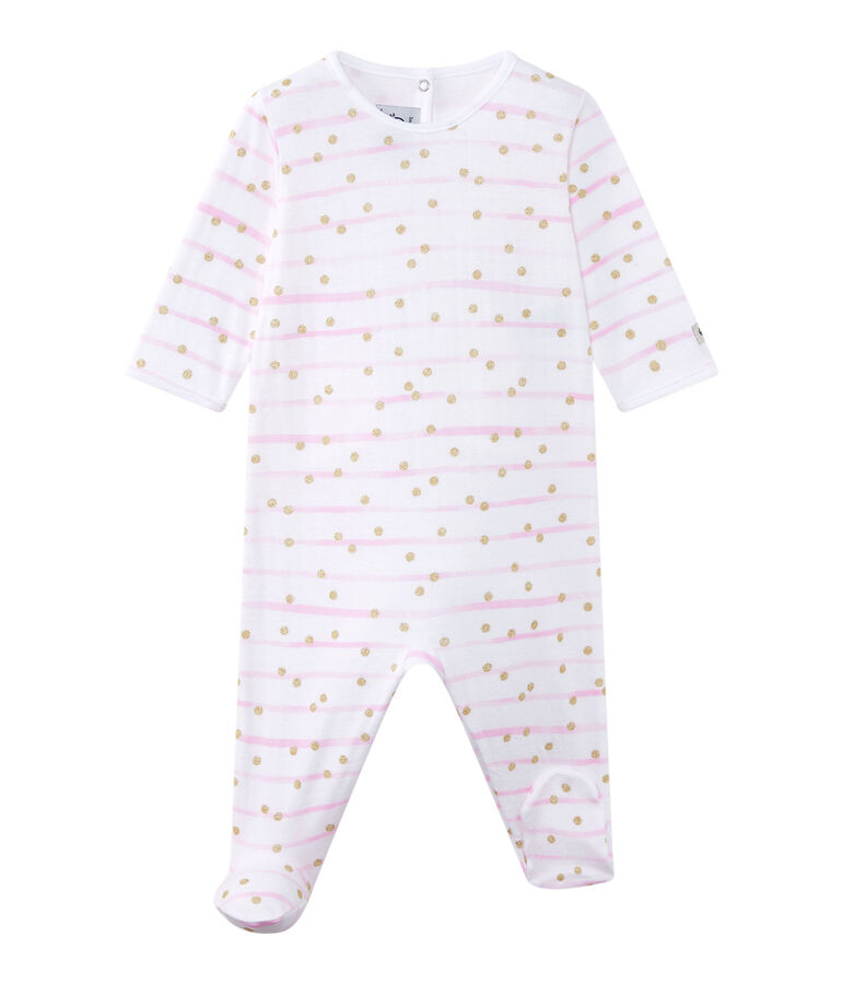 Gestreepte pyjama in tubic voor babymeisjes wit ECUME/roze ROSE/ OR