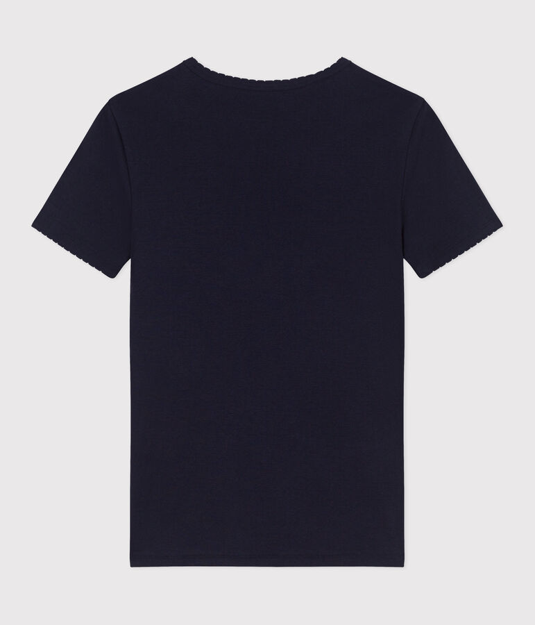 L'Iconique, effen katoenen T-shirt met kartelrandje voor dames blauw