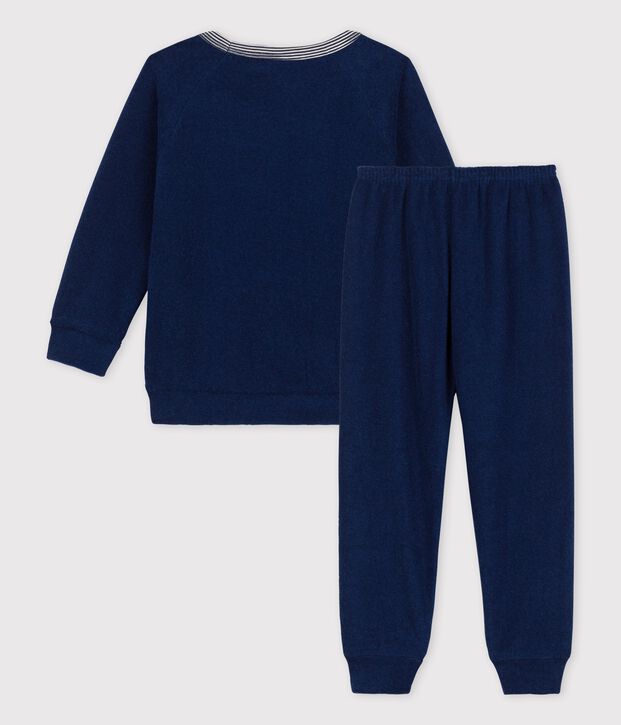 Pyjama en bouclette &eacute;ponge gratt&eacute;e bleu fonc&eacute;