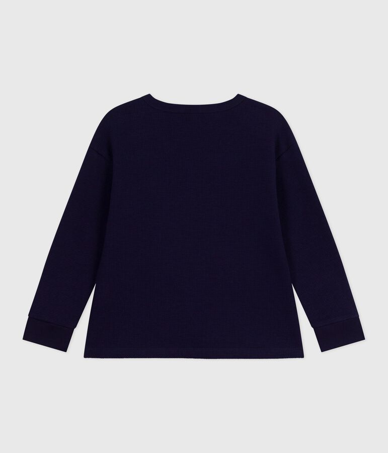 Effen katoenen T-shirt met lange mouwen voor kinderen blauw