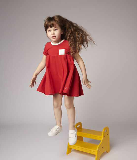 Jersey jurk met korte mouwen voor meisjes rood TERKUIT