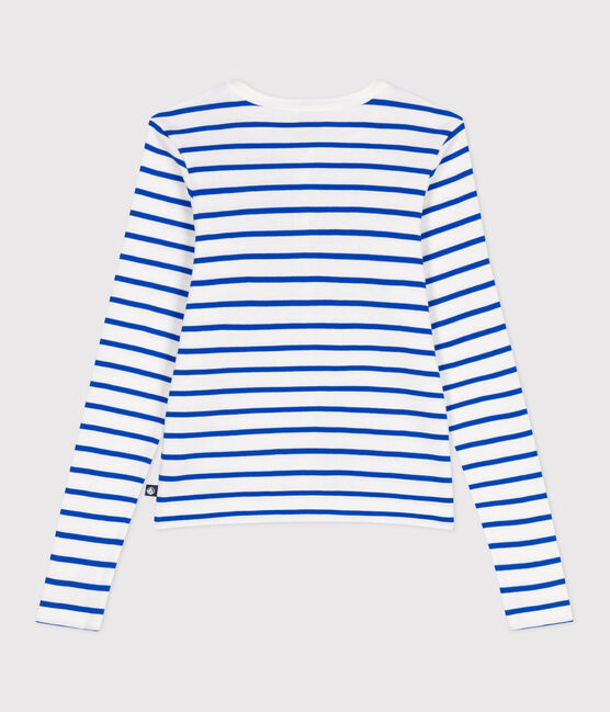 Effen katoenen damesvest wit MARSHMALLOW/blauw PERSE