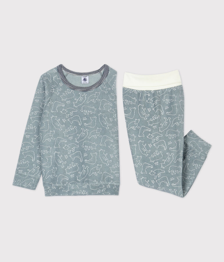Pyjama ours en bouclette &eacute;ponge gratt&eacute;e enfant gris/blanc