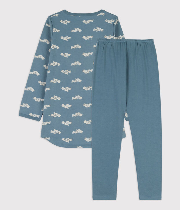 Nachthemd en legging met vogeltje voor meisjes in molton en katoen blauw/wit