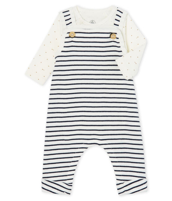 Ensemble deux pièces bébé garçon en côte blanc MARSHMALLOW/bleu SMOKING