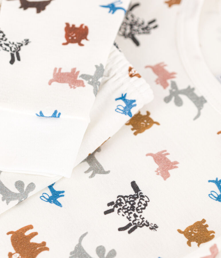 Pyjama ajust&eacute; en coton enfant blanc MARSHMALLOW/blanc MULTICO