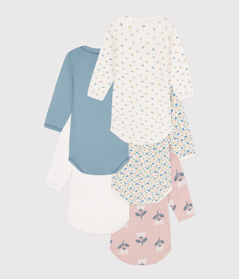 Lot de 5 bodies manches longues fleurs en coton multicouleur