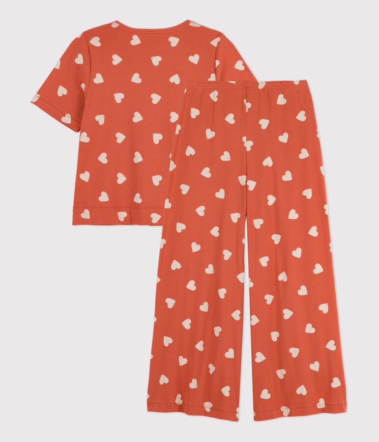Pyjama c&oelig;ur femme en coton rose/&eacute;cru