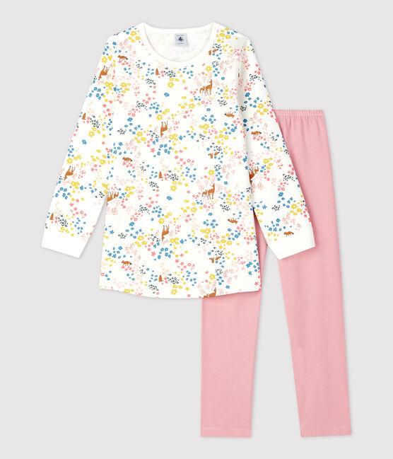 Chemise de nuit imprimé fleuri petite fille en coton blanc MARSHMALLOW/blanc MULTICO