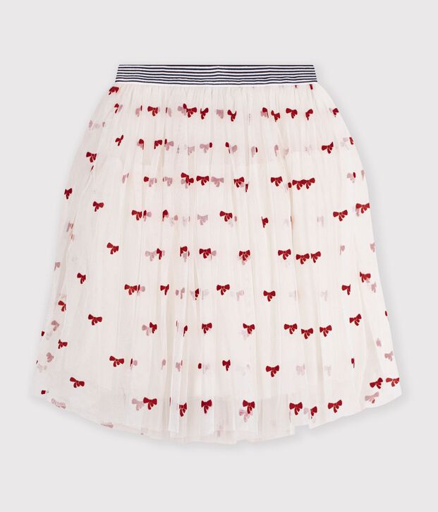 Jupe longue en tulle enfant unie &eacute;cru/rouge