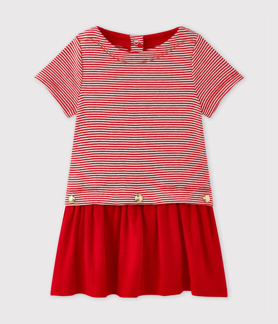Robe bébé fille rayée milleraies rouge TERKUIT/blanc MARSHMALLOW