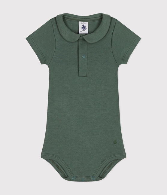 Katoenen body met korte mouw en Peter Pan-kraagje voor baby's groen CROCO
