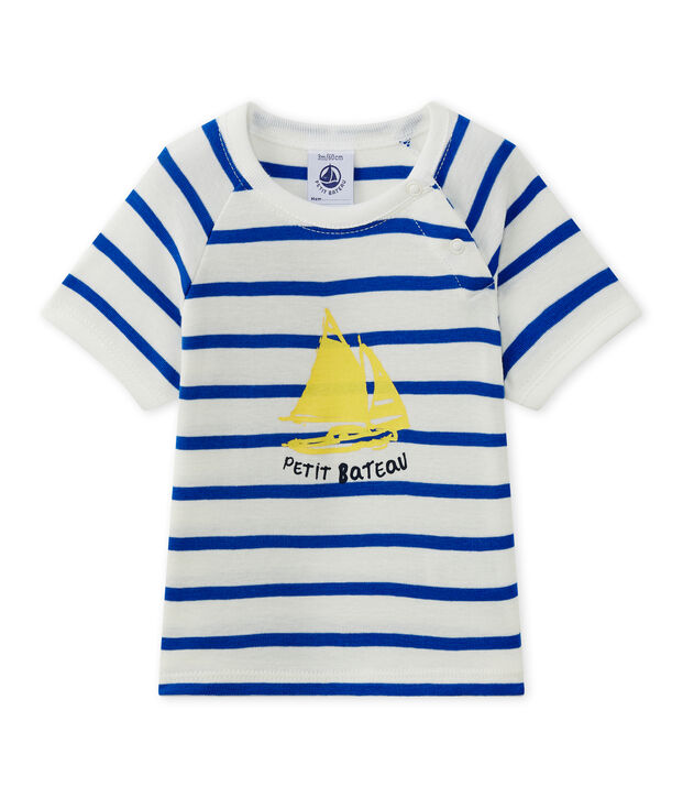 T-shirt met korte mouwen voor babyjongens wit/blauw