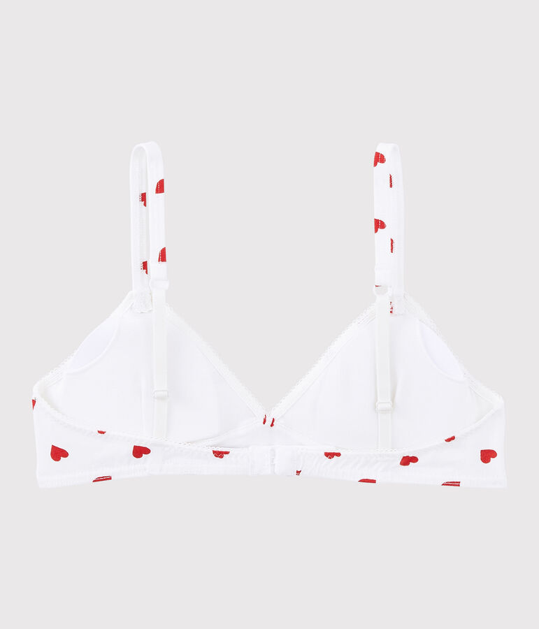 Soutien-gorge padd&eacute; c&oelig;ur rouge fille en coton biologique  et elasthanne blanc MARSHMALLOW/rouge PEPS