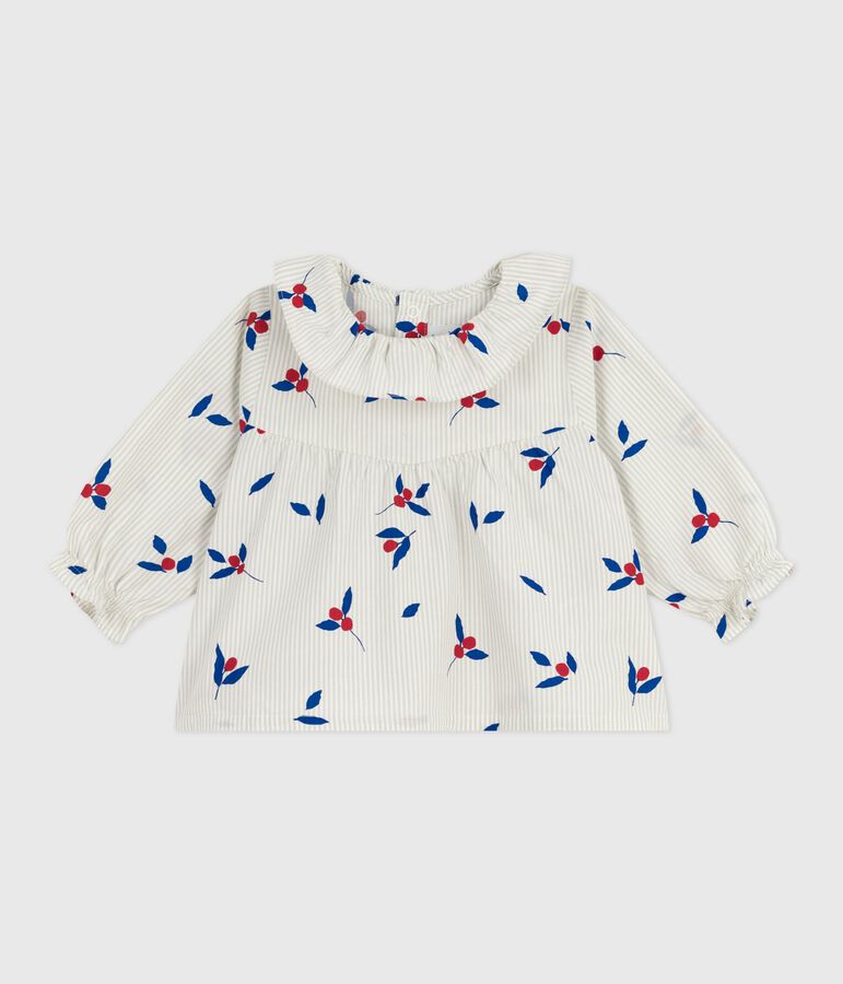 Blouse b&eacute;b&eacute; en popeline de coton manches longues, imprim&eacute; baies CO2/ MULTICO