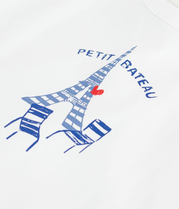 Tee-shirt b&eacute;b&eacute; en coton manches courtes uni &agrave; motif blanc