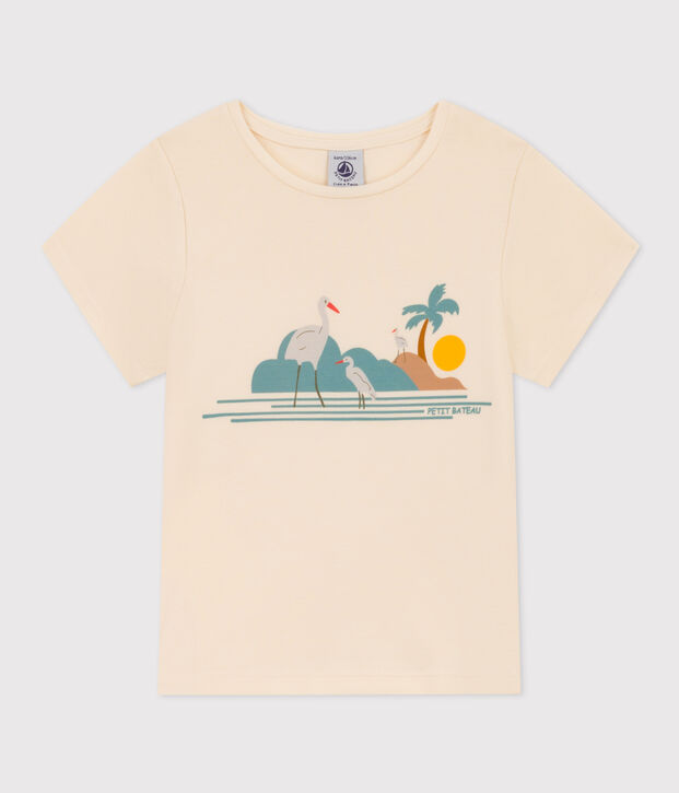 Tee-shirt imprim&eacute; en coton enfant fille &eacute;cru/multicouleur