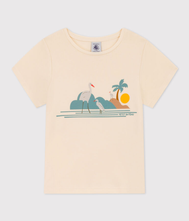 Katoenen T-shirt met print voor meisjes ecru/multicouleur