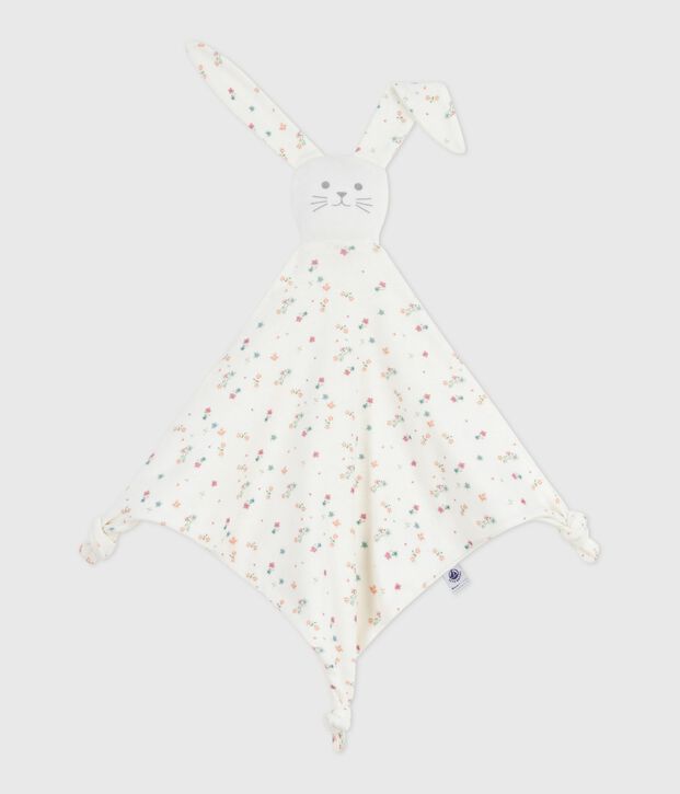 Doudou b&eacute;b&eacute; en coton imprim&eacute; fleuri blanc/multicouleur