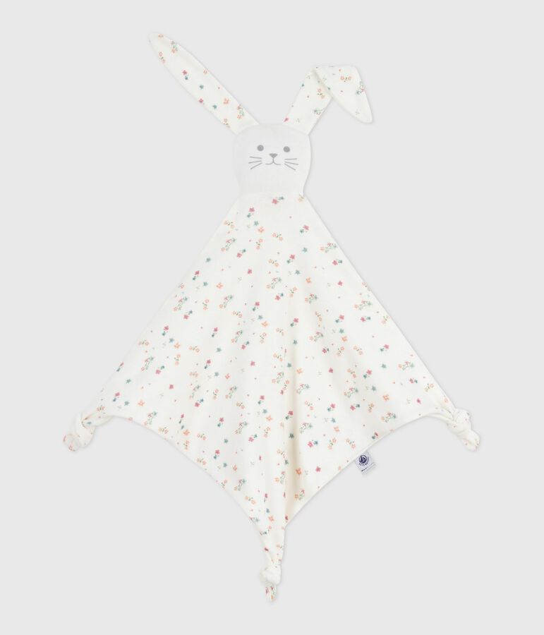Doudou b&eacute;b&eacute; en coton imprim&eacute; fleuri blanc/multicouleur