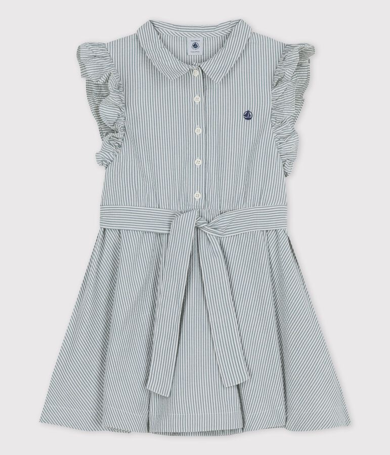 Robe sans manche en seersucker bio enfant fille bleu BRUT/blanc MARSHMALLOW