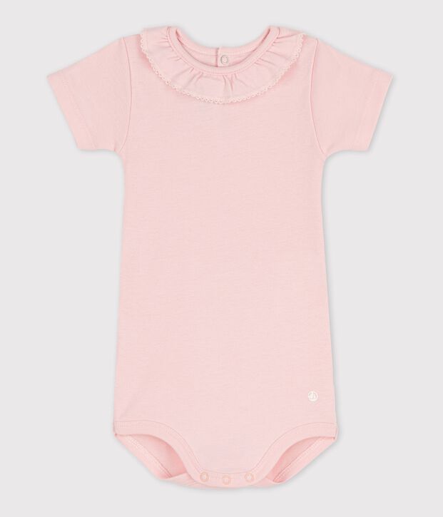 Body manches courtes b&eacute;b&eacute; &agrave; collerette rose