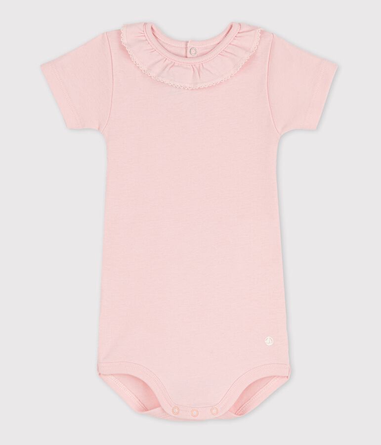 Babybody met korte mouwen en kraagje roze