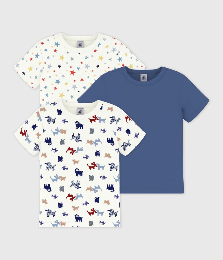 Setje met katoenen T-shirts met korte mouw en print voor kinderen. multicouleur