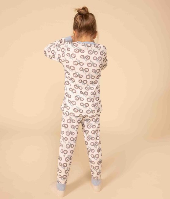 Katoenen trekkerpyjama voor jongens/meisjes wit MARSHMALLOW/wit MULTICO