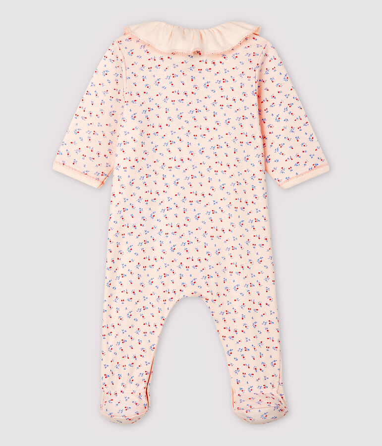 Roze pyjama met babykraag van biologisch katoen roze FLEUR/wit MULTICO