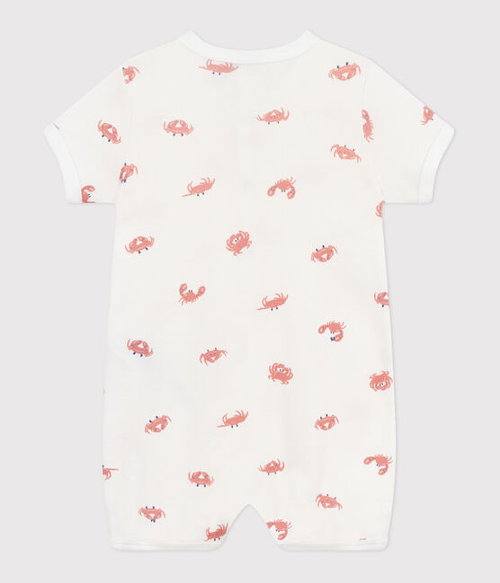 Kort kruippakje van katoen voor baby's met krabbenprint wit MARSHMALLOW/wit MULTICO