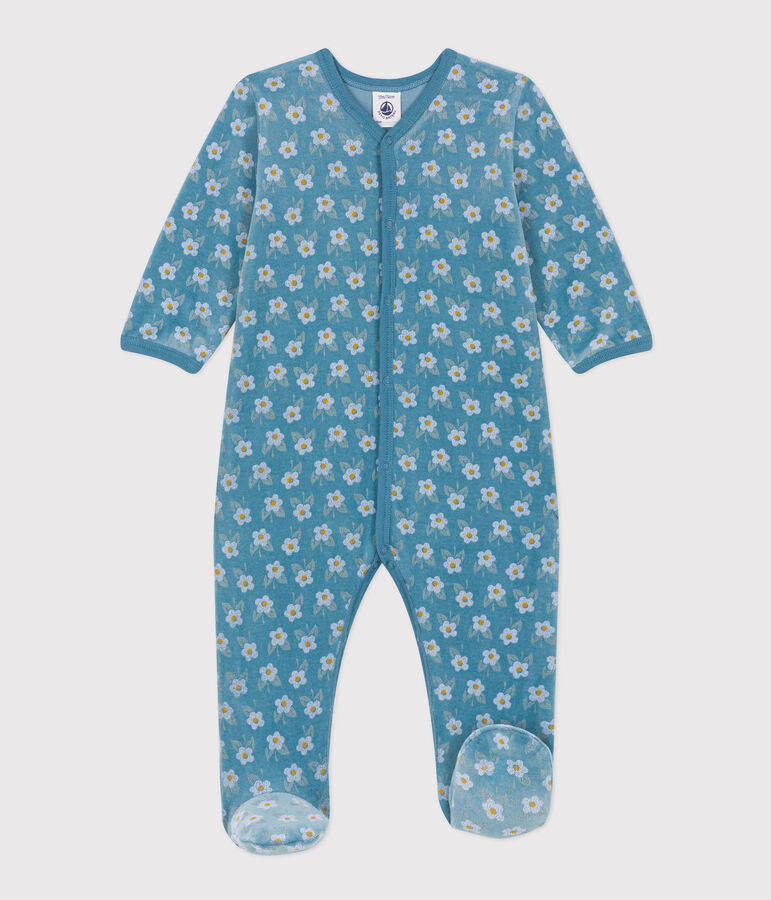 Pyjama b&eacute;b&eacute; fleurs en velours bleu/multicouleur