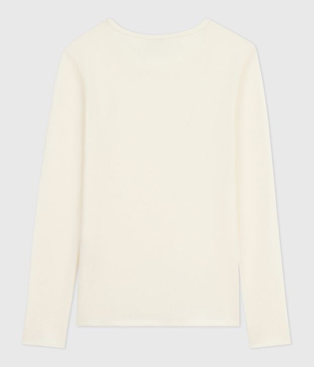T-shirt met lange mouw van wol en katoen voor dames beige