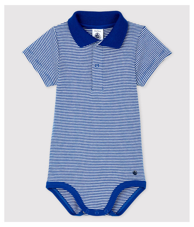 Body col polo en coton manches courtes b&eacute;b&eacute; gar&ccedil;on bleu/blanc