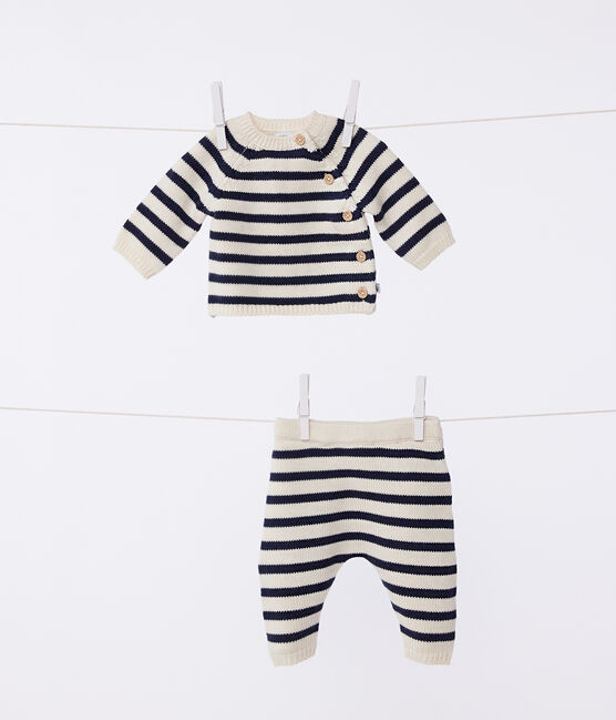 Gestreept marinière babypakje van wol en katoen wit AVALANCHE/blauw SMOKING