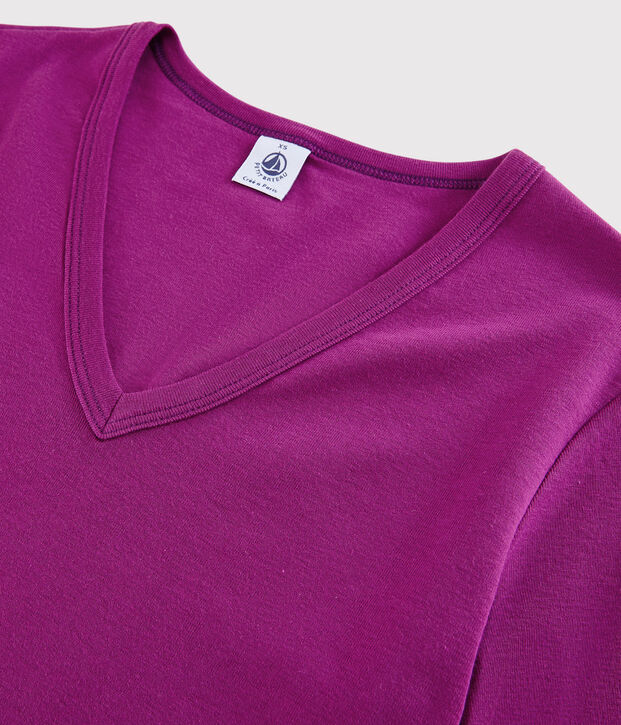 Iconisch katoenen Dames T-shirt met V-hals purper