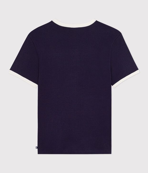 Tee-shirt femme en coton manches courtes uni bleu marine