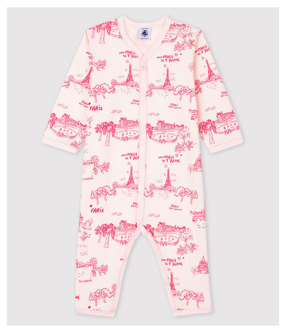 Dors-bien sans pieds toile de Jouy rose bébé en coton rose FLEUR/rose GROSEILLER