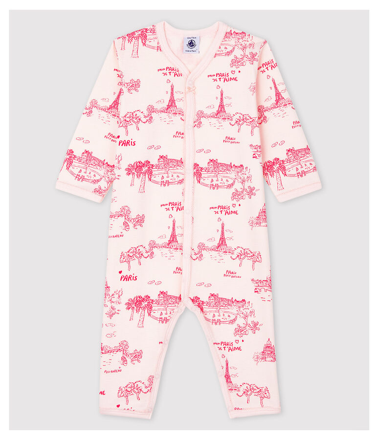 Roze katoenen toile de jouy-pyjama zonder voetjes roze/roze